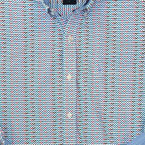 TailorBryd Men's Chevron Print Logo W/Contrasting Cuff Button Down Shirt -SIZE L - Picture 3 of 9